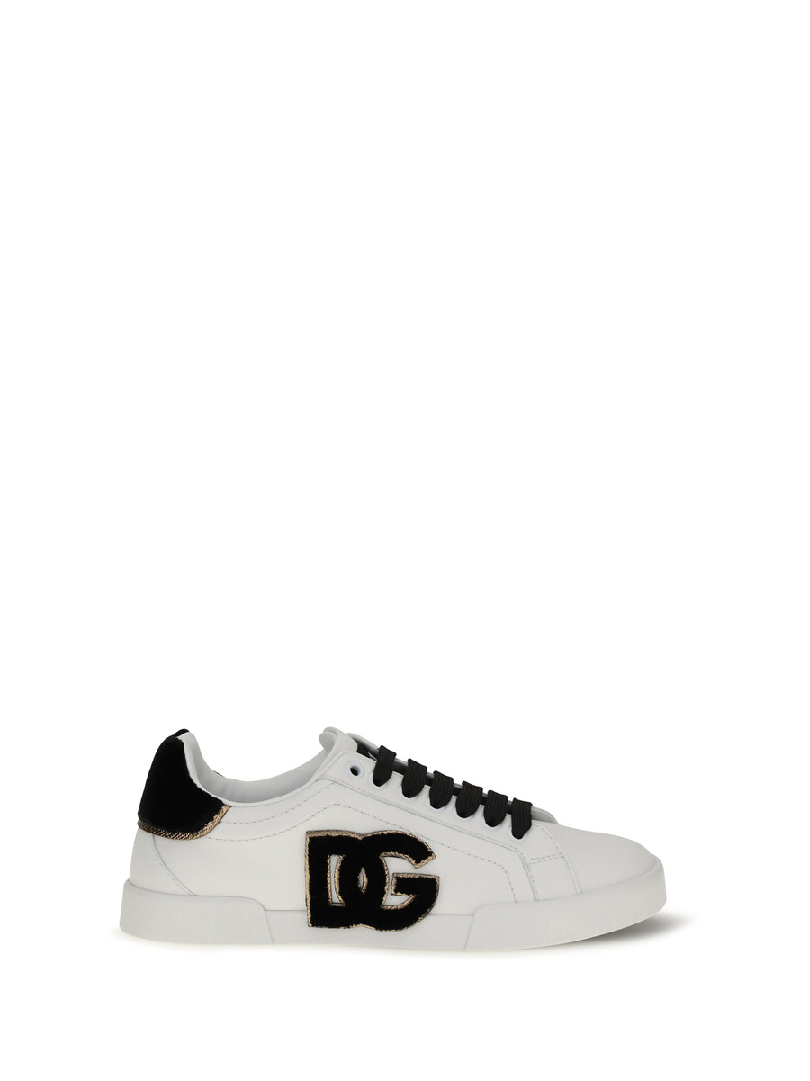 Leather Sneakers With Logo Bianco/nero