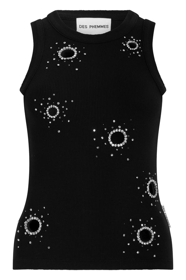 Sleeveless Cotton Rib Top — Black Vests & Tank Tops