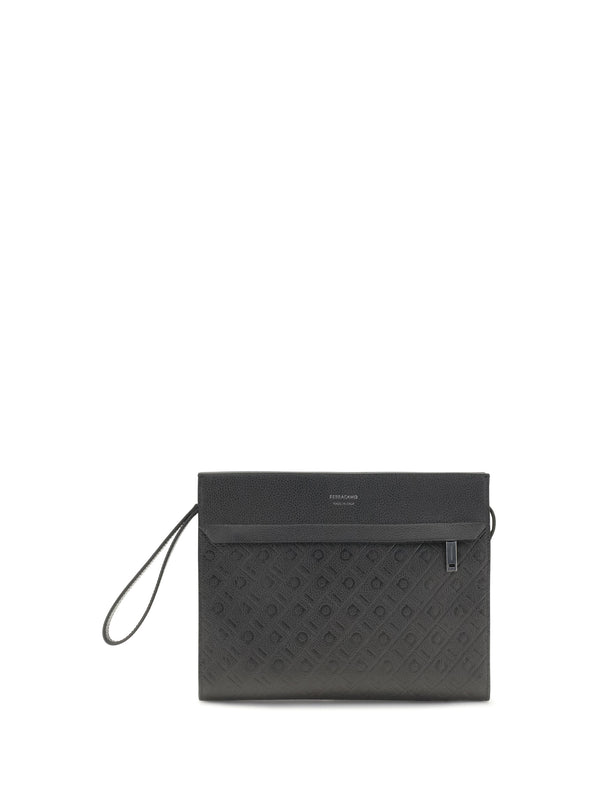 Ferragamo 100% Calf Leather Bos Taurus clutch in black