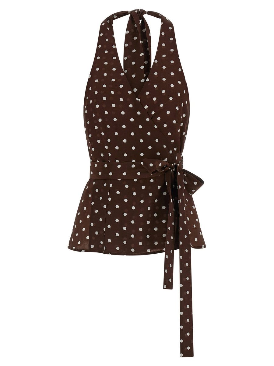 P.A.R.O.S.H. Polka Dot Silk Blouse — Brown