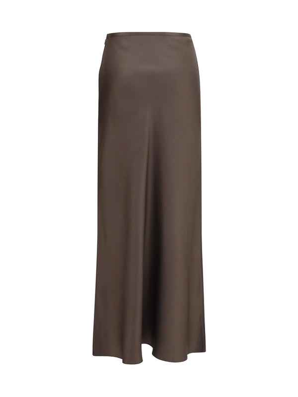 A-Line Maxi Skirt Silk Twill Dark Brown