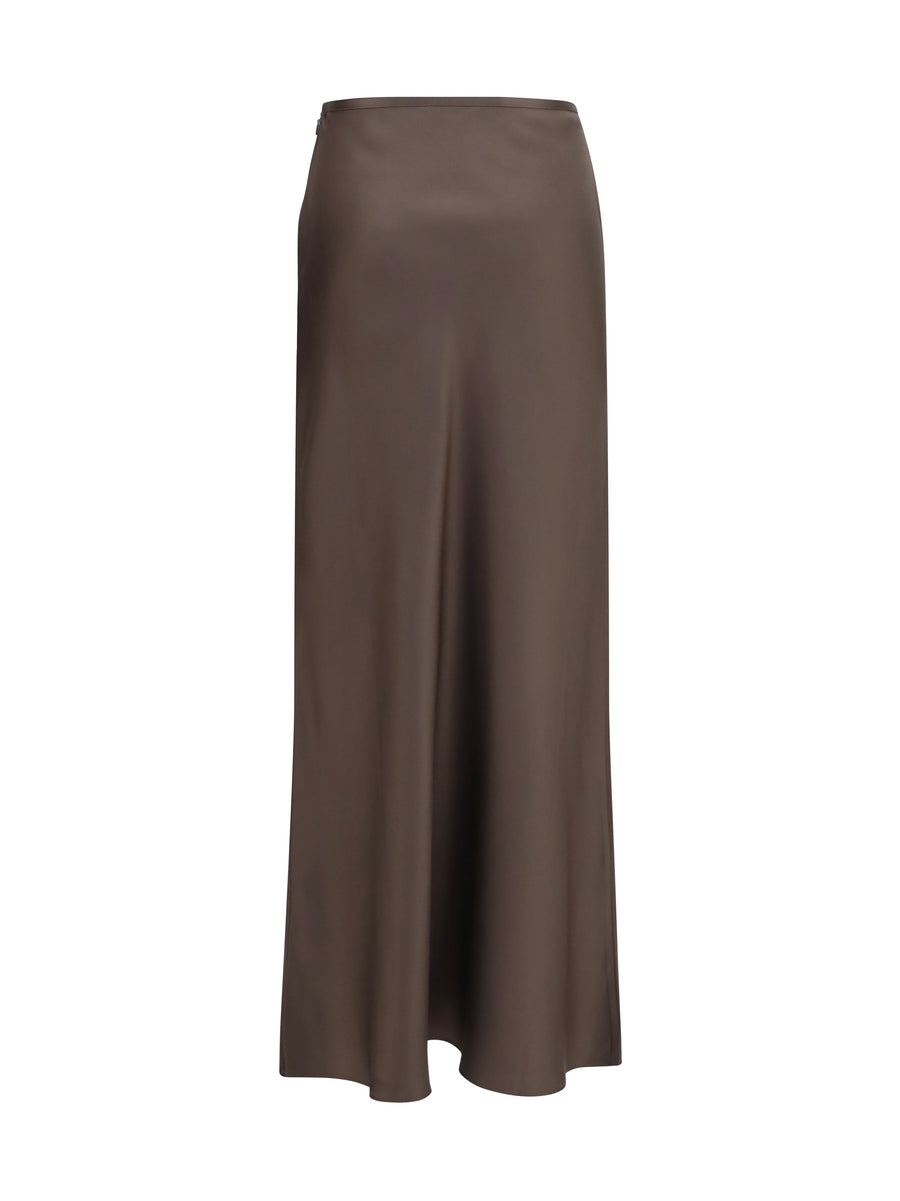 A-Line Maxi Skirt Silk Twill Dark Brown