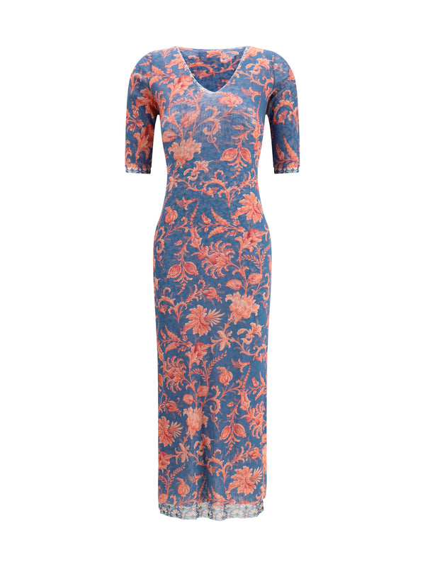 Stretch Tulle Midi Dress With Floral Motif X0886 Polyamide