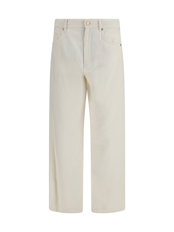 Cotton And Linen Pants Bianco Cotton