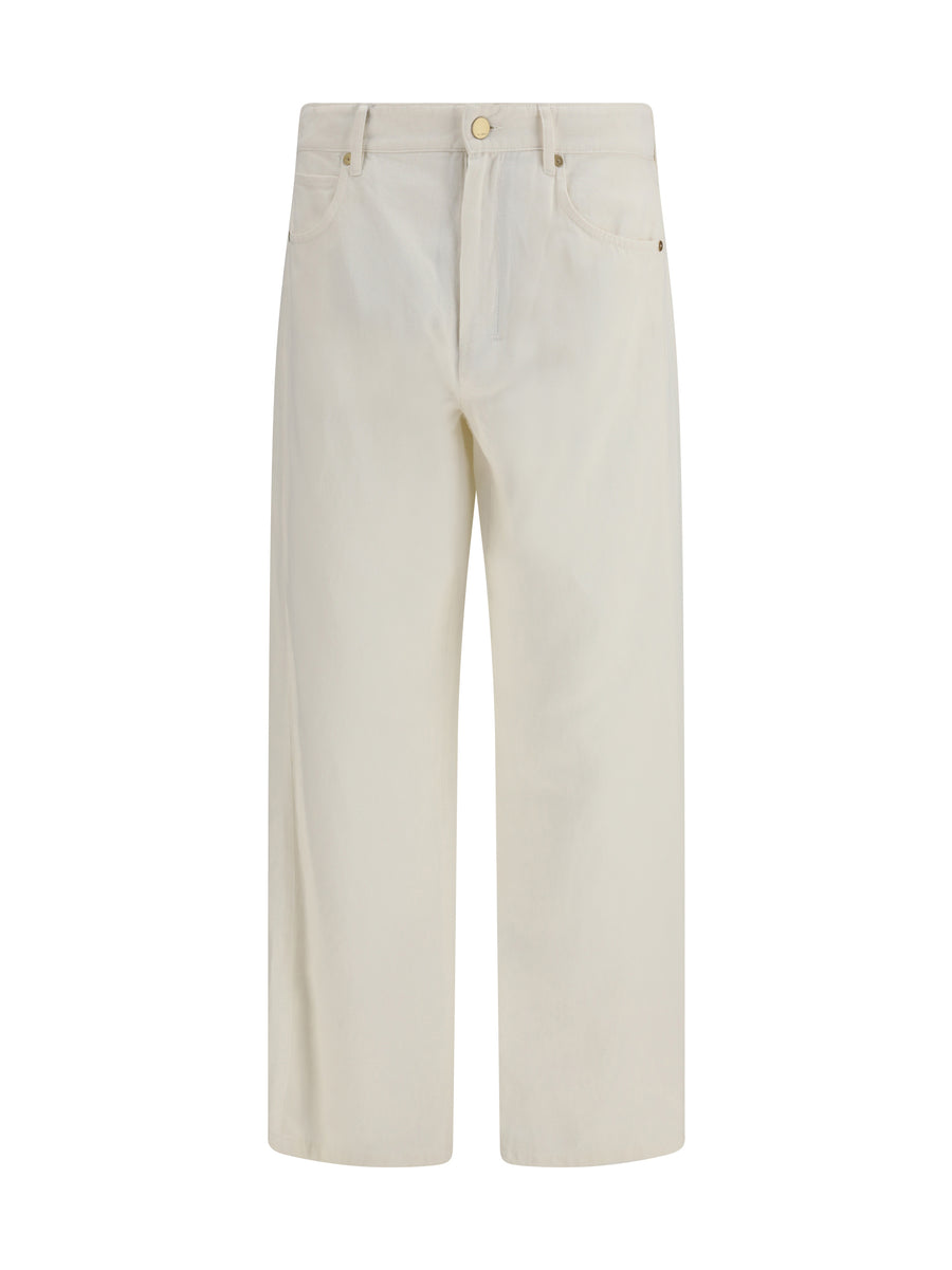 Cotton And Linen Pants Bianco Cotton