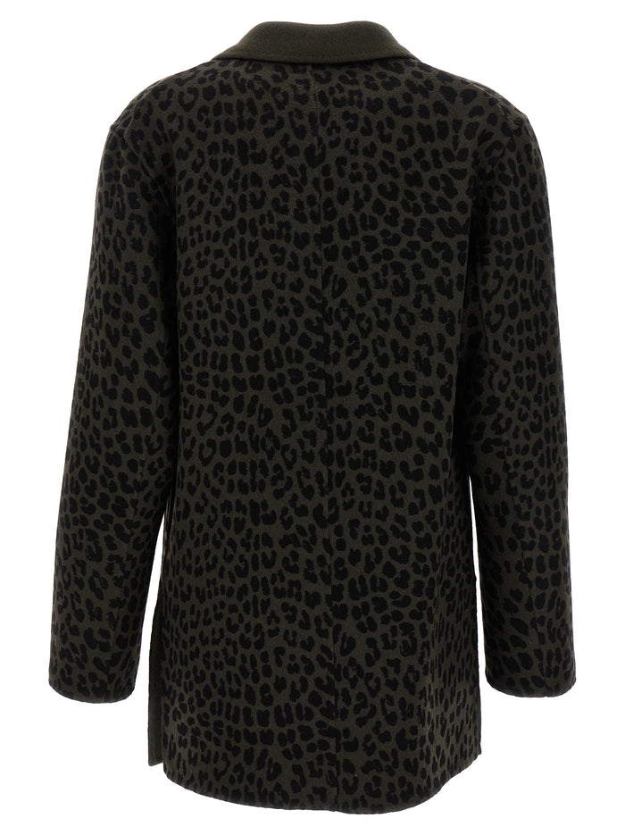 Animal print double-breasted blazer Green Wool Blazer, Suits