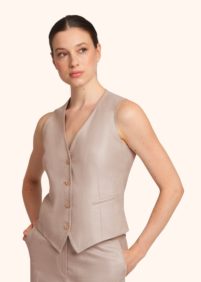 VEST SILK Beige Virgin Wool Jacket