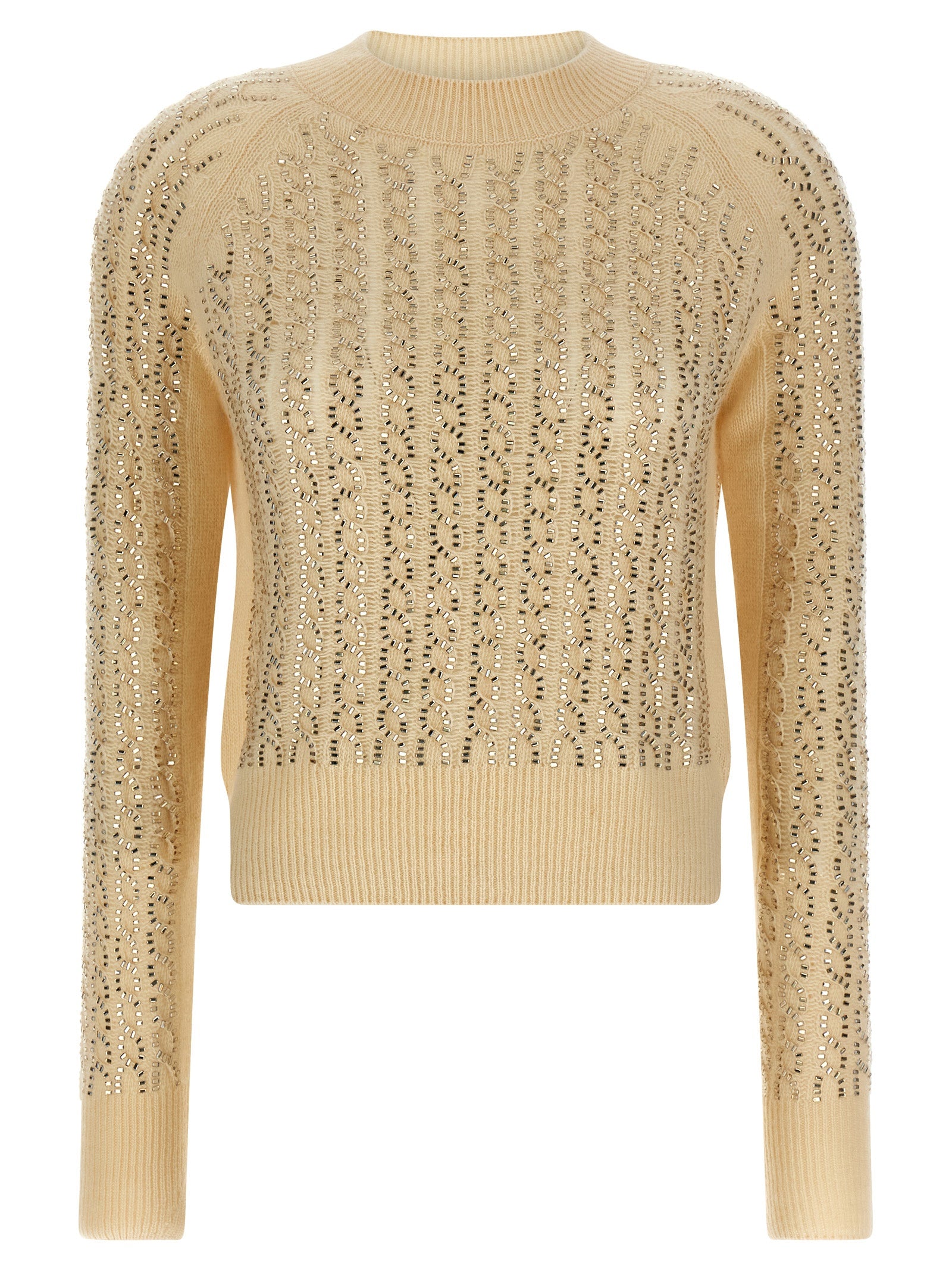 Baguette studded sweater Beige Virgin Wool Cachemire Sweater, Cardigans