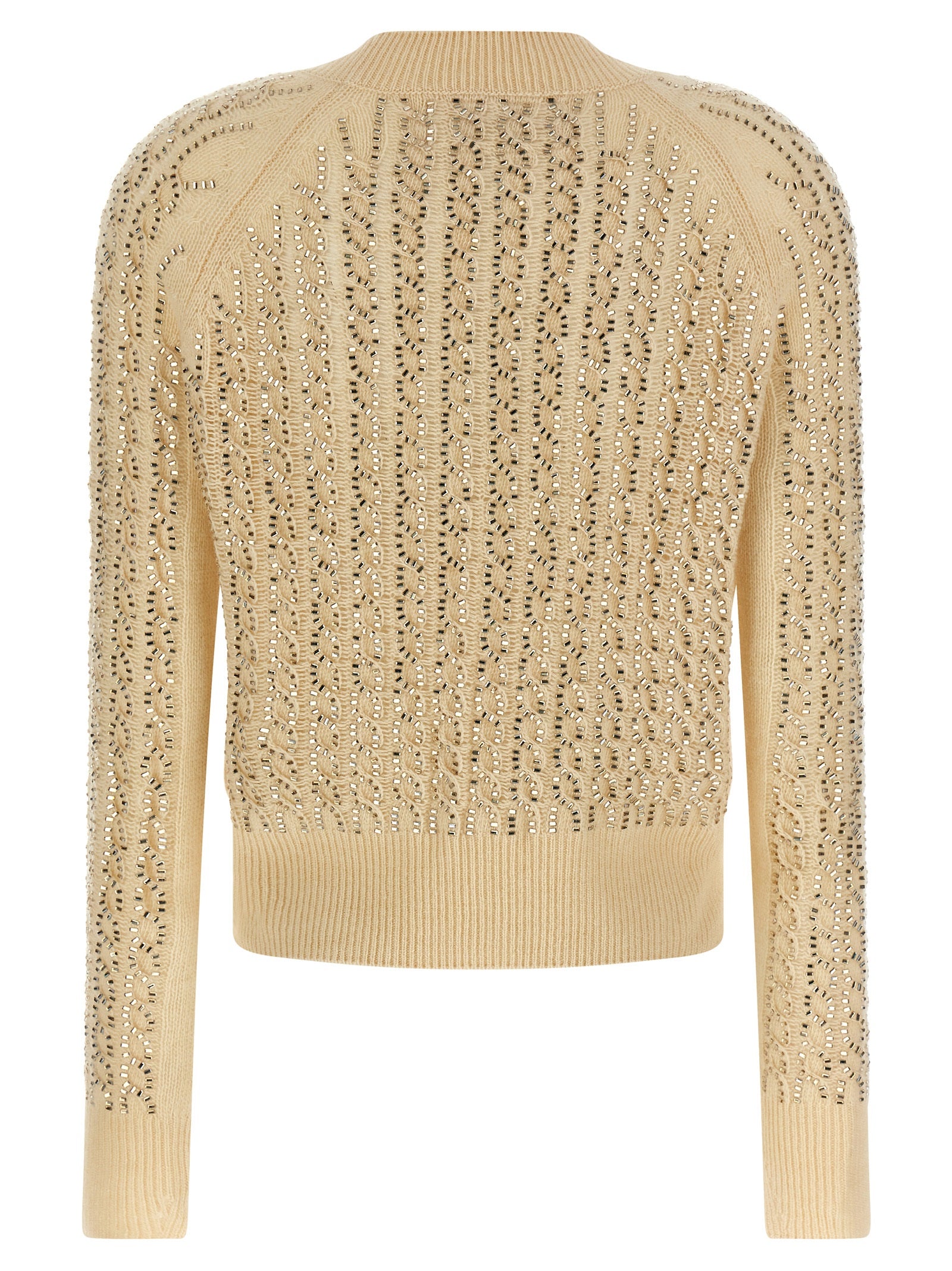 Baguette studded sweater Beige Virgin Wool Cachemire Sweater, Cardigans