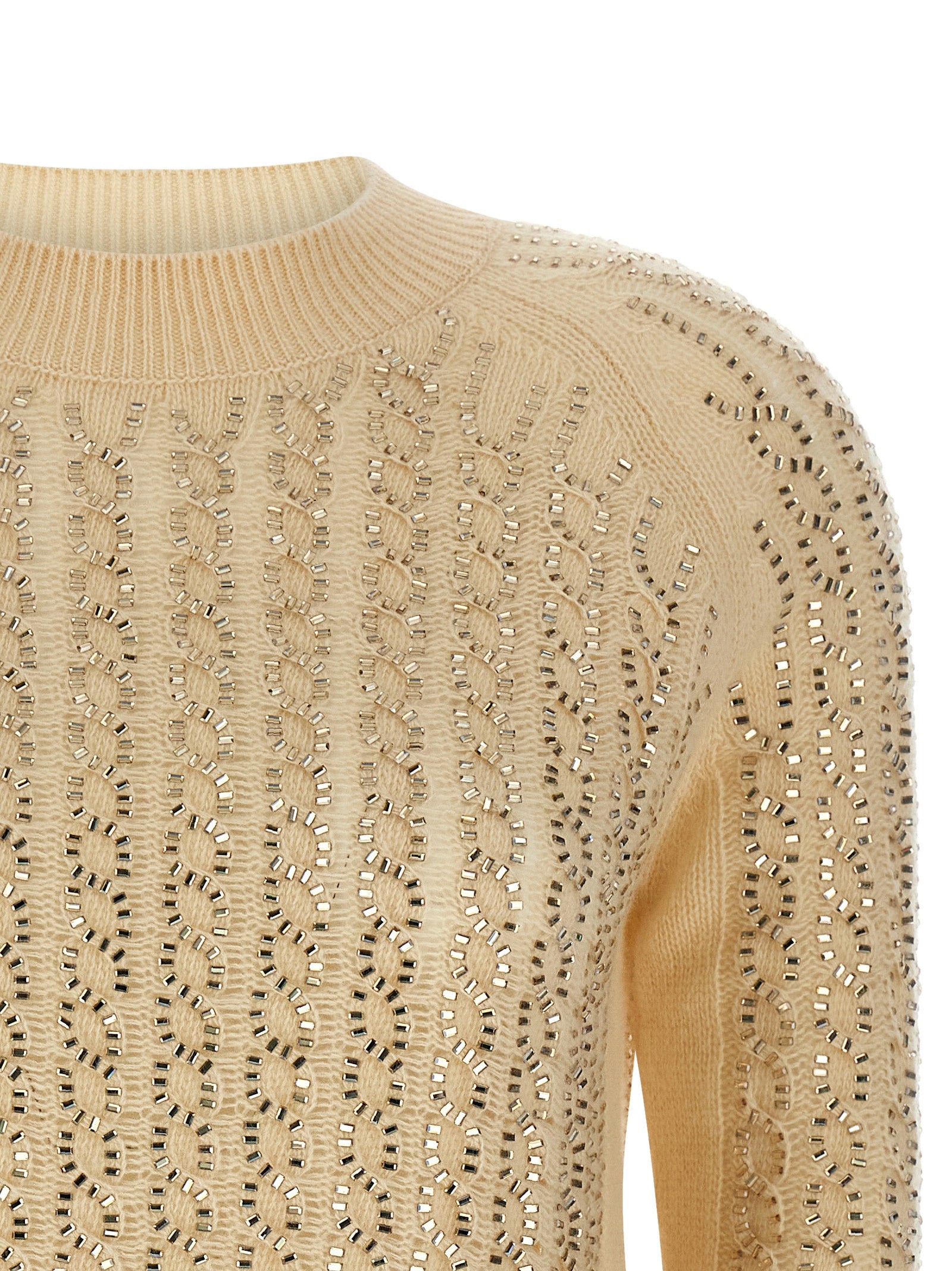 Baguette studded sweater Beige Virgin Wool Cachemire Sweater, Cardigans