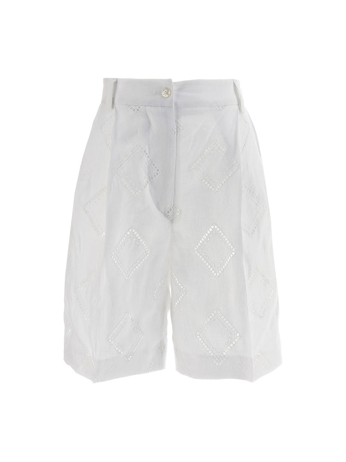 Embroidered Linen Bermuda Shorts White Bermuda