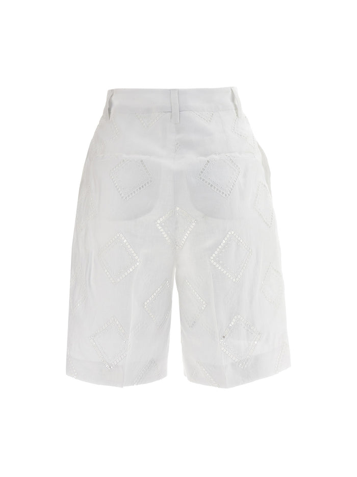 Embroidered Linen Bermuda Shorts White Bermuda