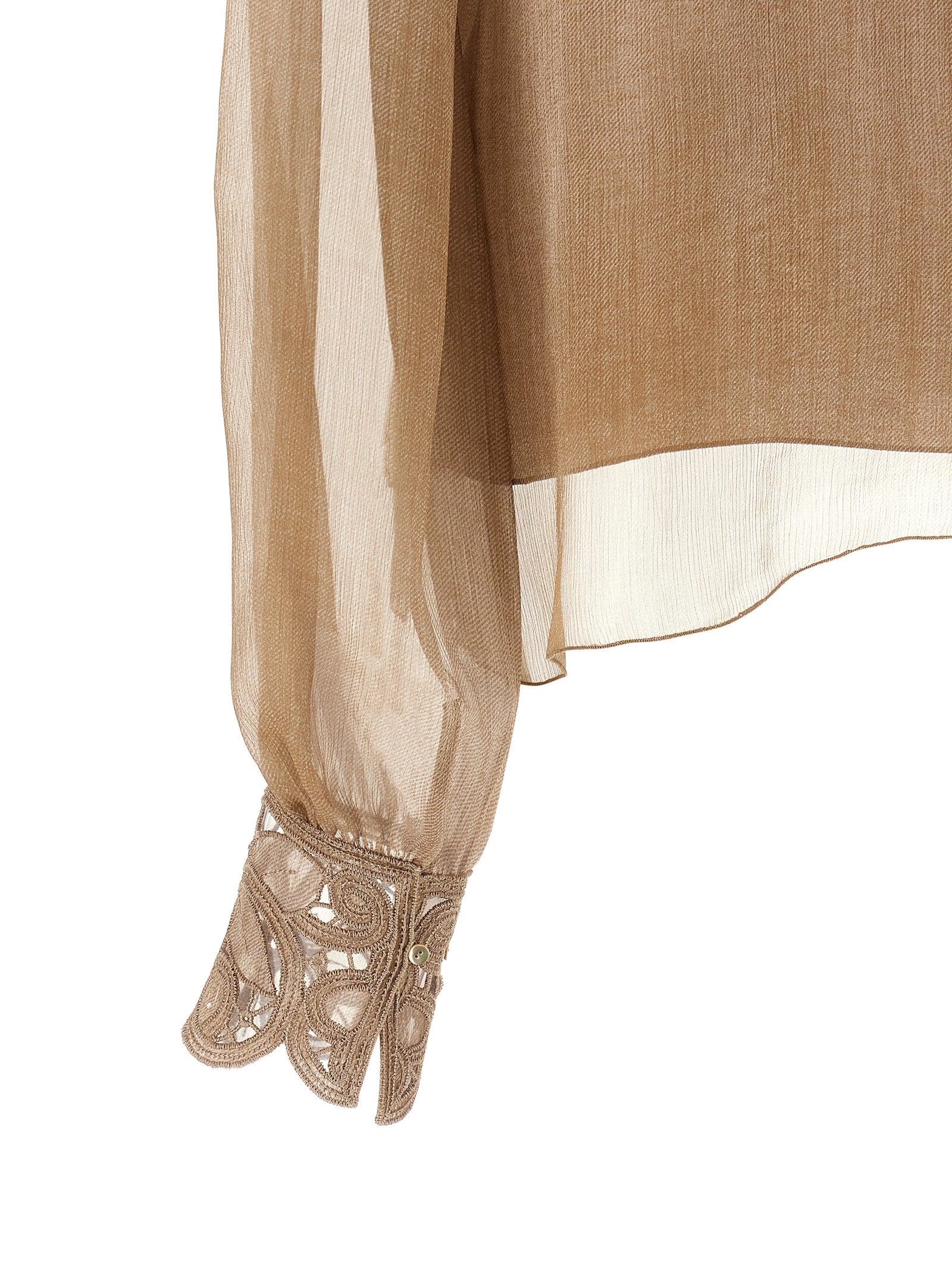 Floral Carving Blouse Beige Silk Shirt