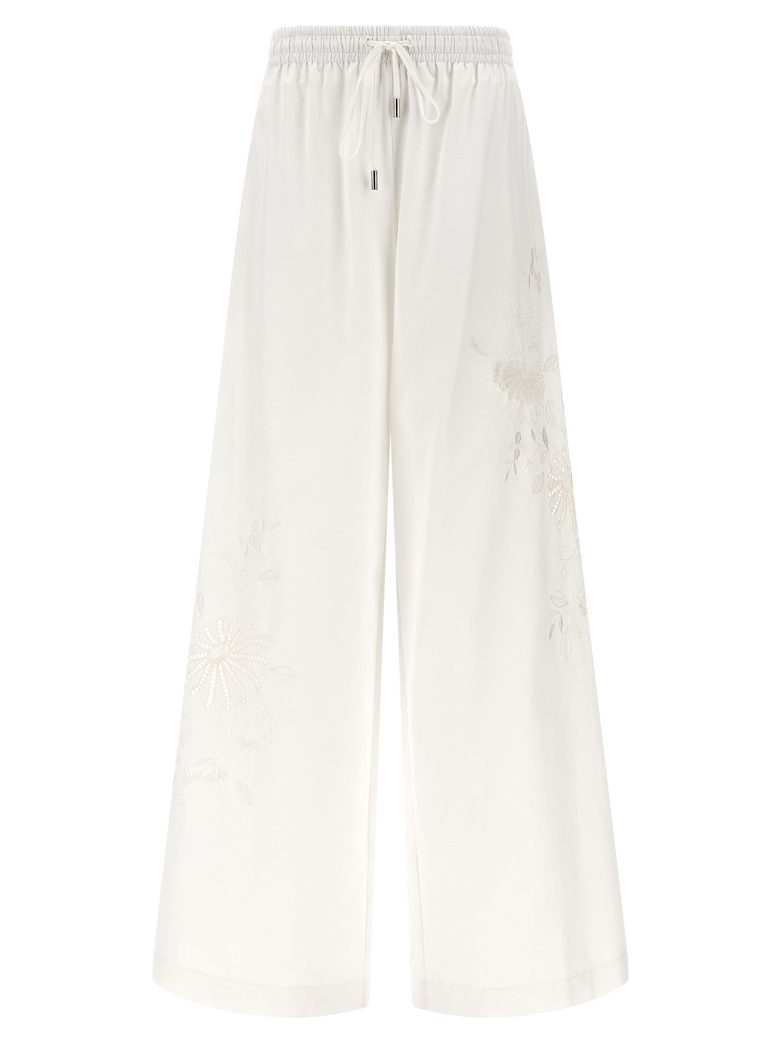 Lace insert pants White Cotton