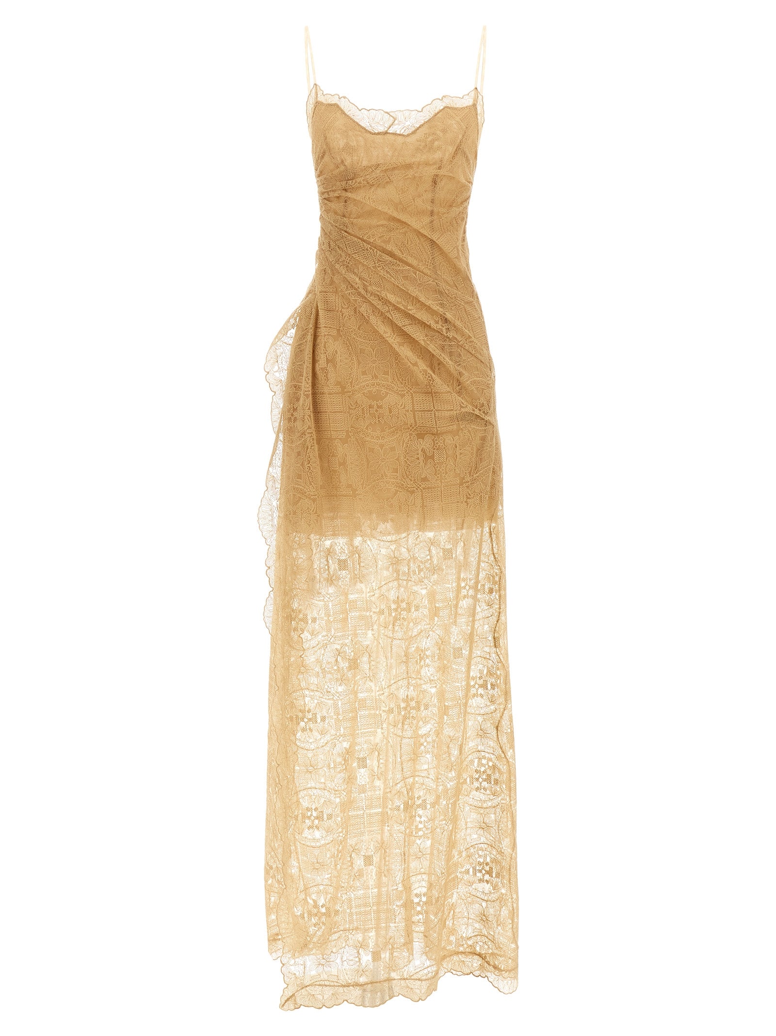 Embroidered Dress Orange Polyester