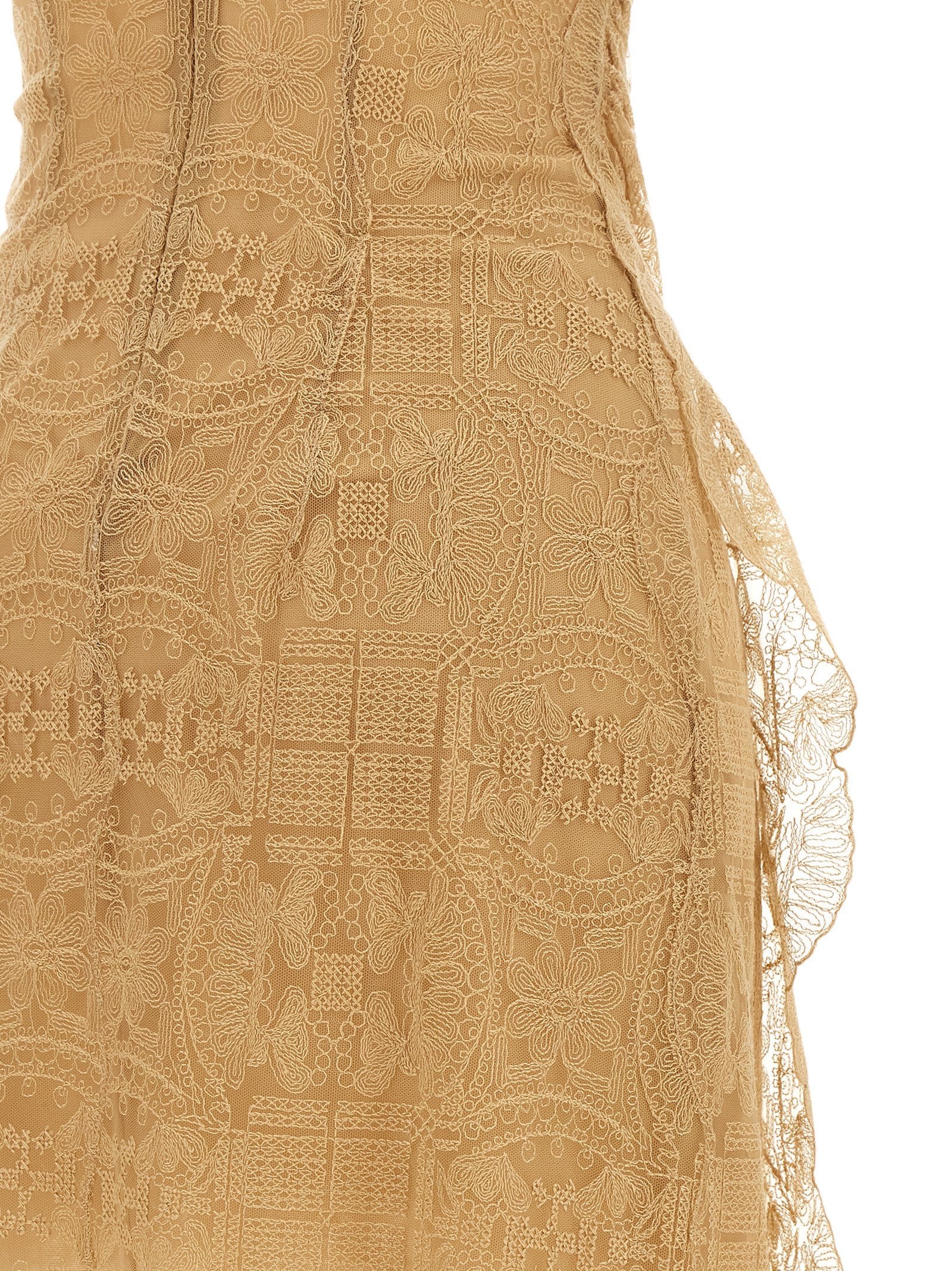 Embroidered Dress Orange Polyester