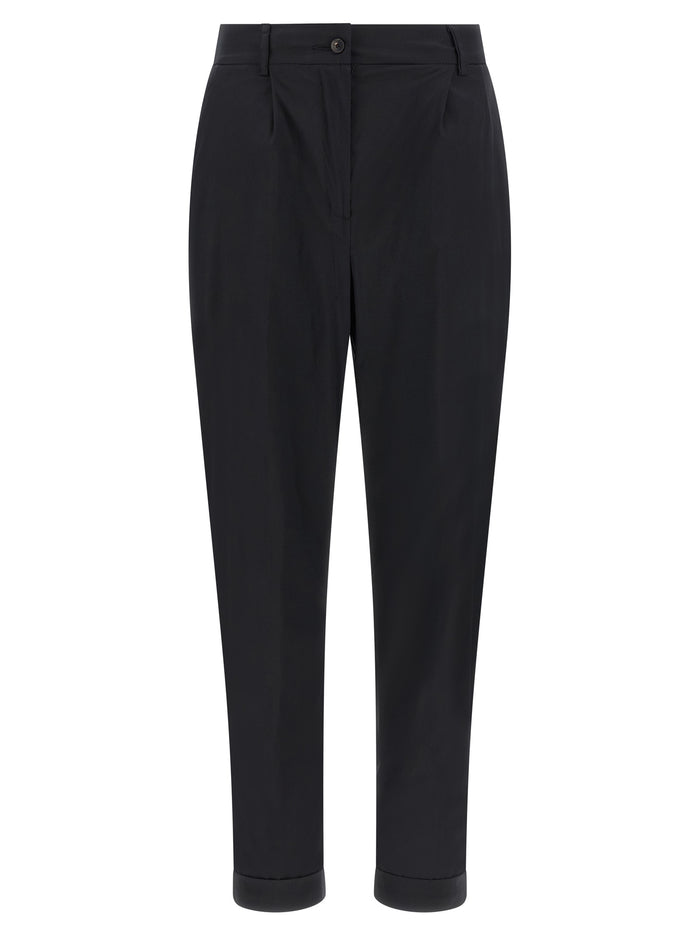 Poplin Pants Black Cotton Polyamide Elastane