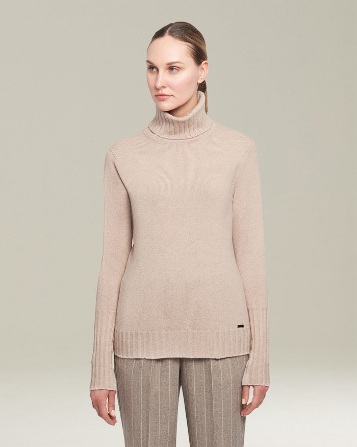 SWEATER HIGH NECK CASHMERE Light Beige Knitwear