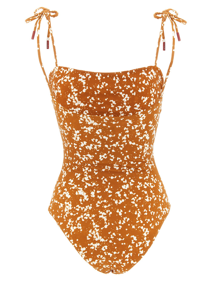 One-Piece Swimsuit Off The Shoulder Brown Polyamide Beachwear