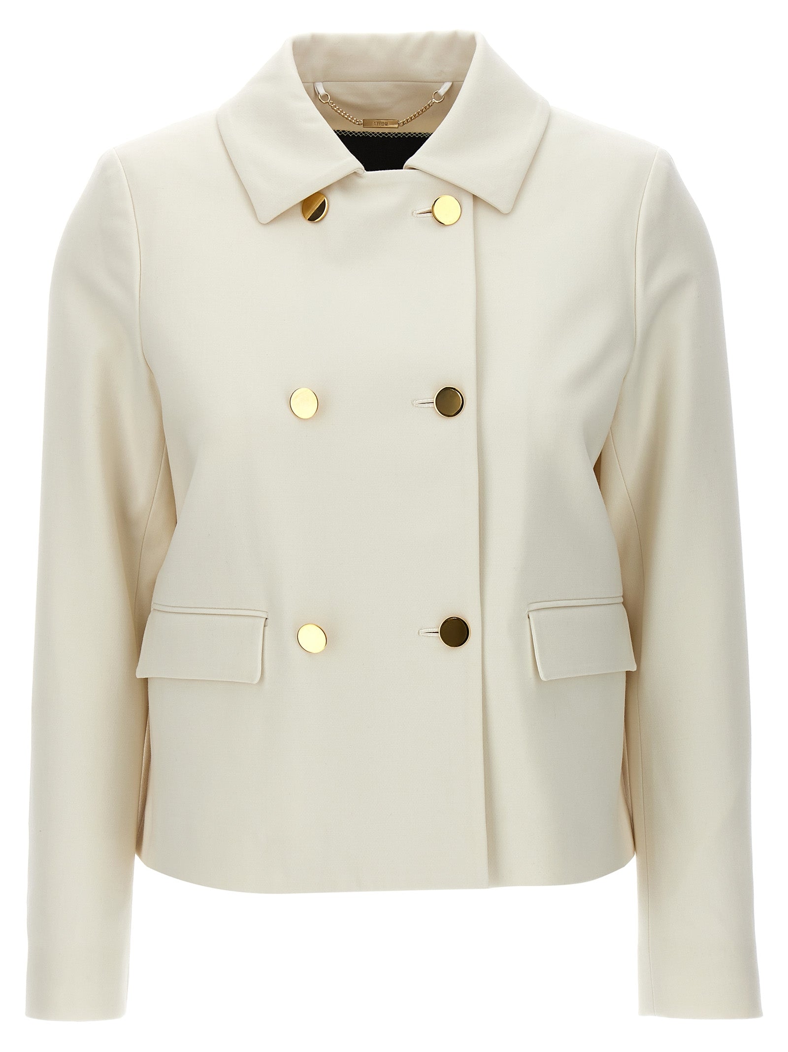 Cropped double-breasted jacket White Virgin Wool Elastane Blazer, Suits