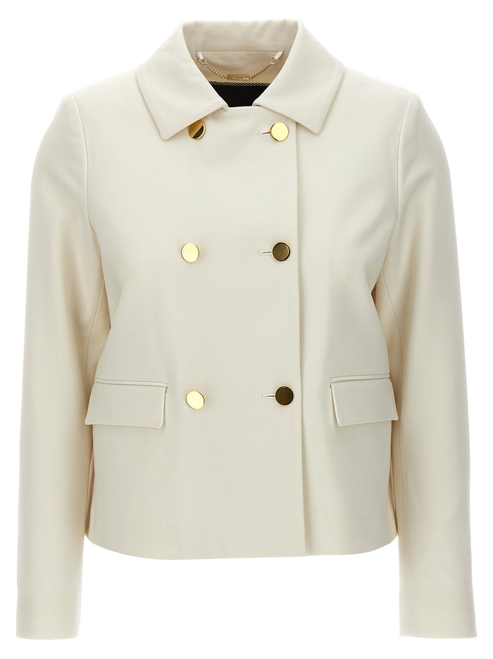 Cropped double-breasted jacket White Virgin Wool Elastane Blazer, Suits
