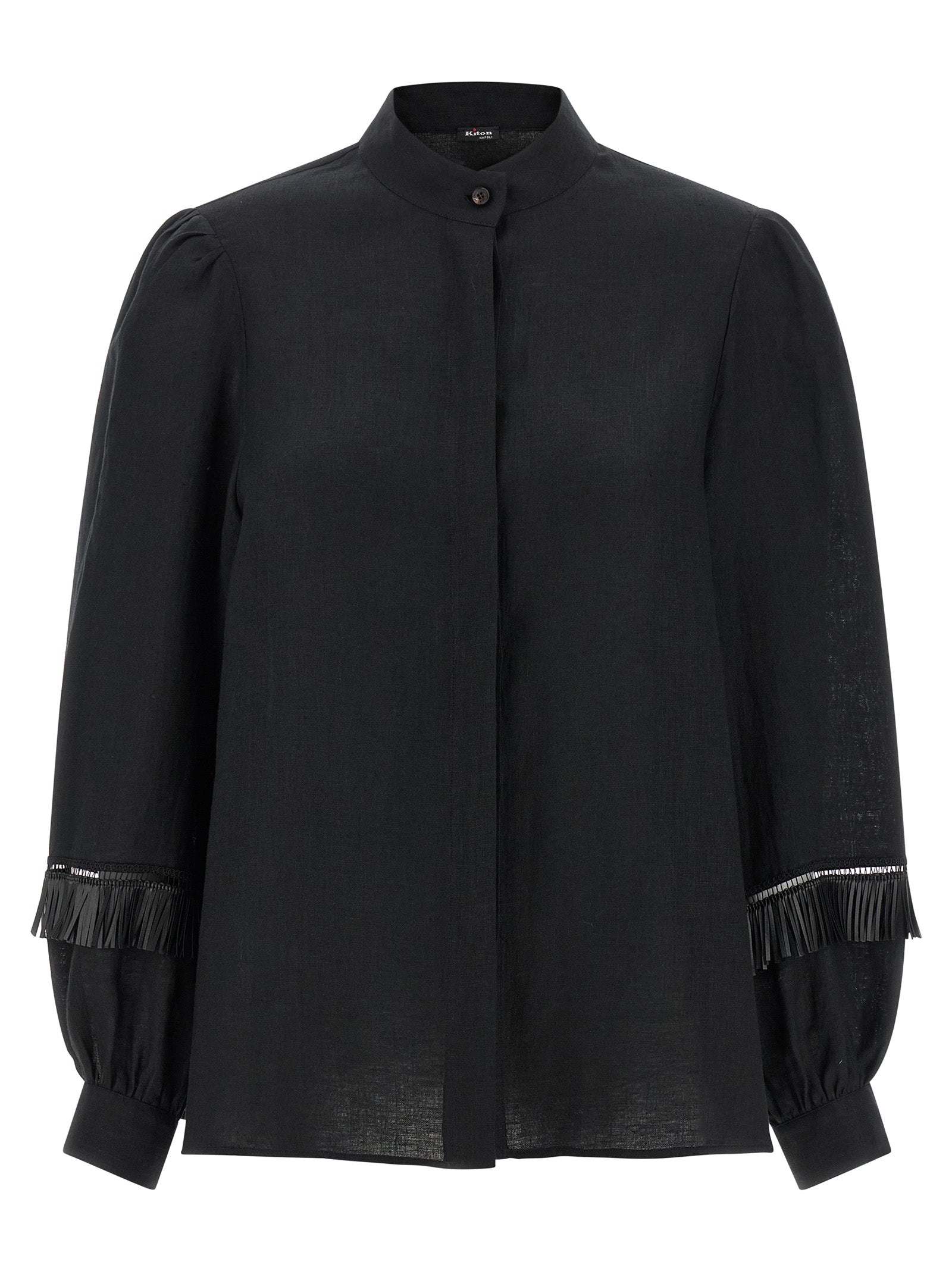 Fringed Shirt Black Linen Shirt, Blouse