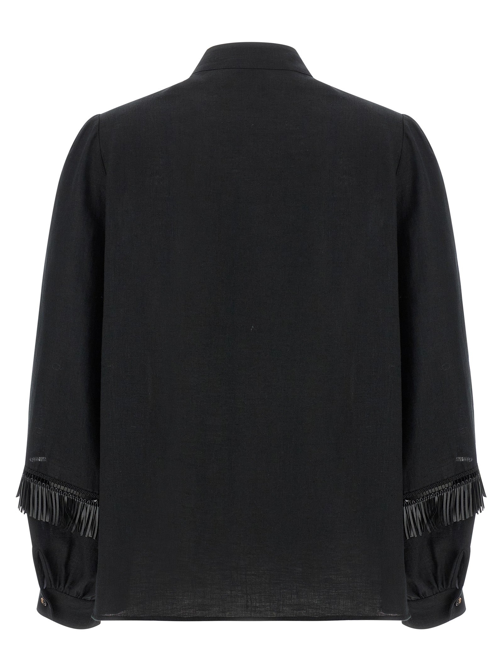 Fringed Shirt Black Linen Shirt, Blouse