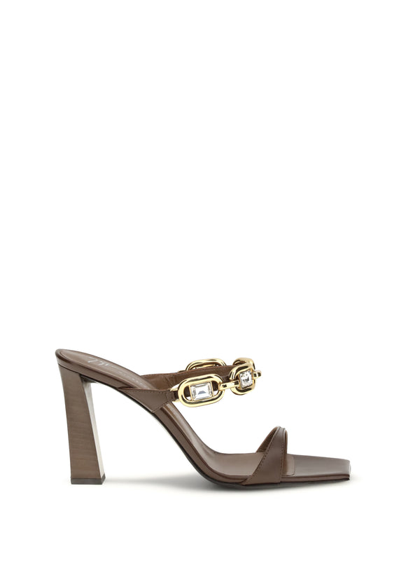 Giuseppe Zanotti 100% Calf Leather Bos Taurus mule sandal in brown