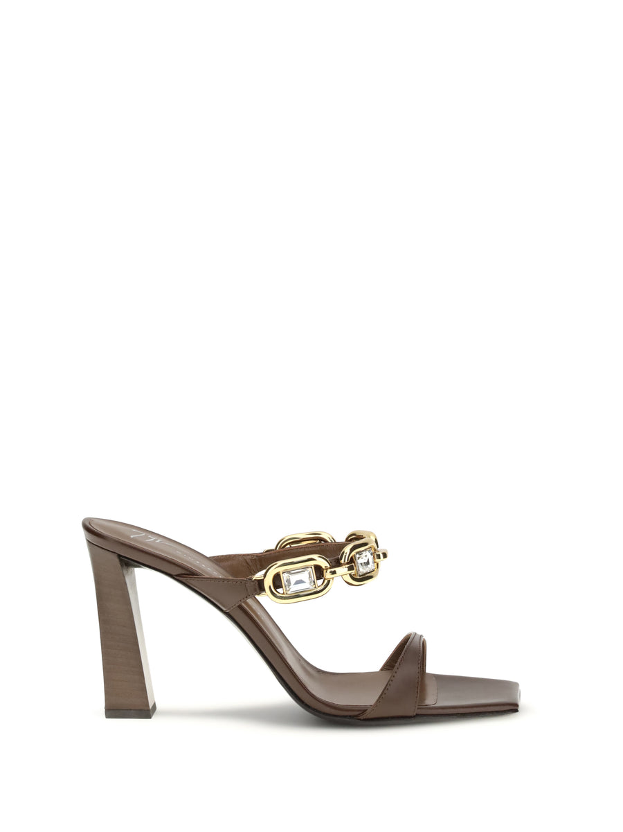Giuseppe Zanotti 100% Calf Leather Bos Taurus mule sandal in brown