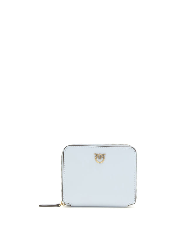 Leather Zip-Around Wallet Azzurro Celeste-antique Gold Calf Bos Taurus