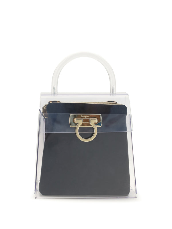 Ferragamo Outer: 100% PVC; Inner: 100% calf leather top handle bag in black