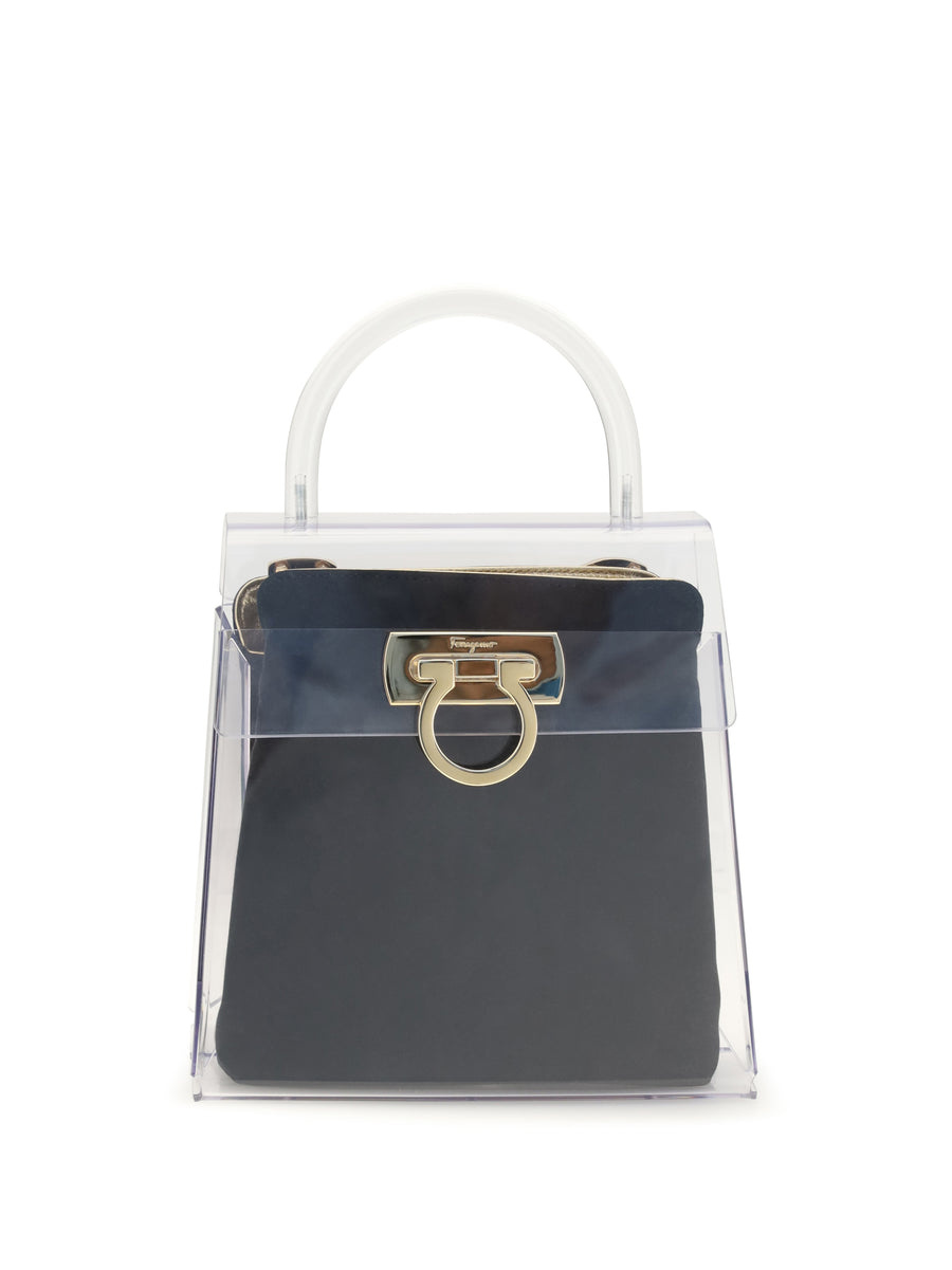 Ferragamo Outer: 100% PVC; Inner: 100% calf leather top handle bag in black