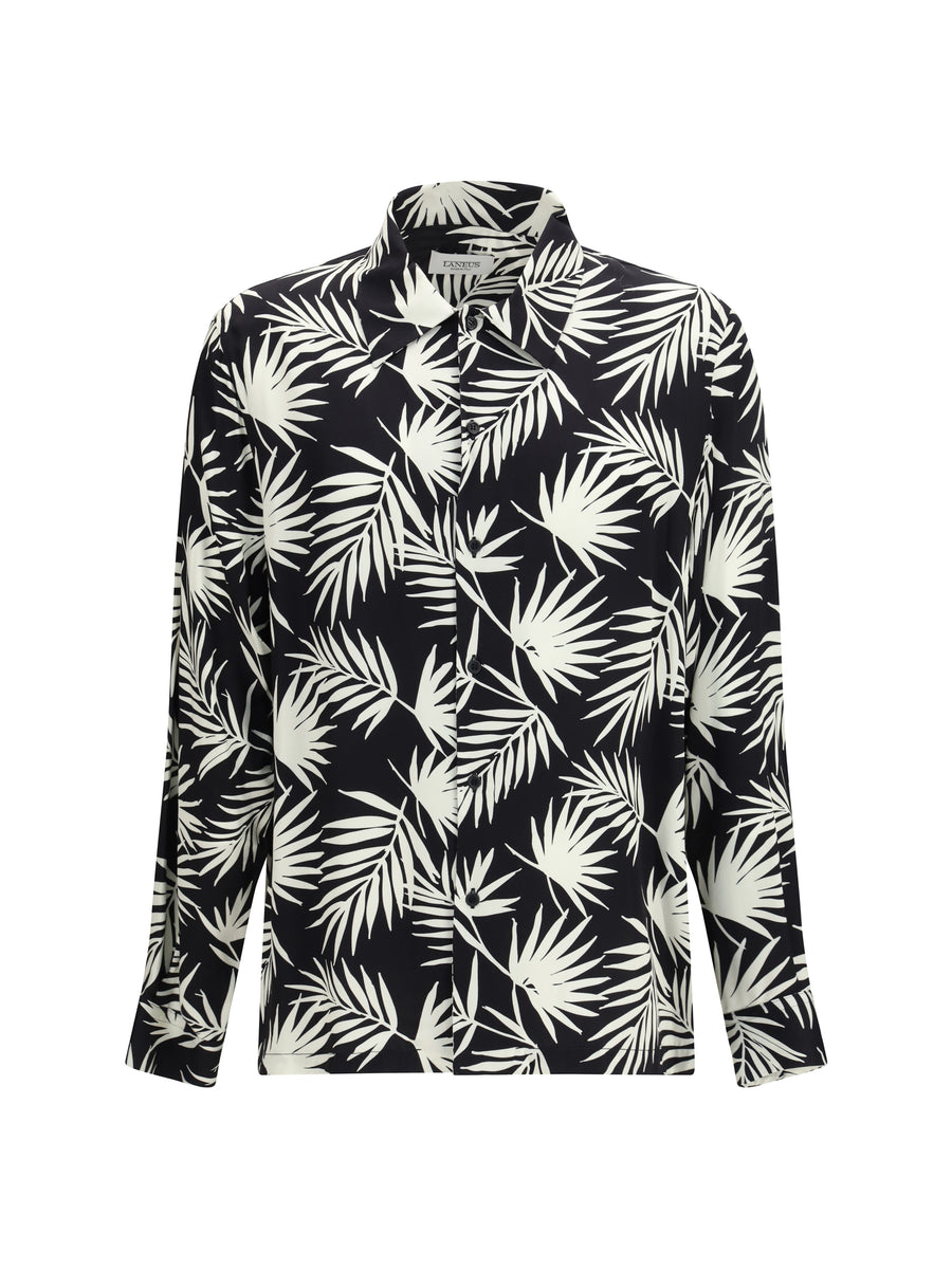 Laneus 100% Viscose bowling shirt in black