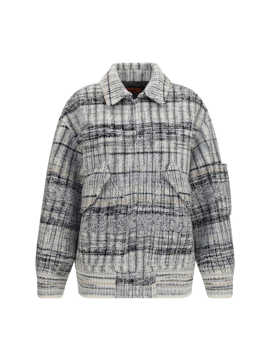 Missoni 86% Merino wool; 5% Polyamide; 4% Cotton; 5% Rayon bomber jacket in gray