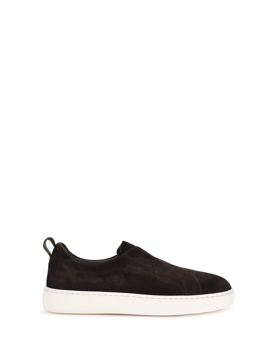 Santoni Upper: 100% calf leather; Sole: 100% rubber slip-on sneaker in brown