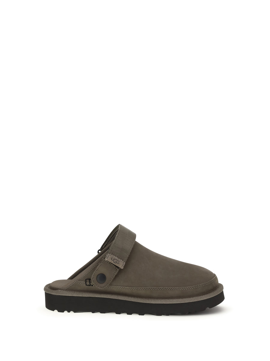UGG Upper: 100% calf leather; Sole: 100% rubber mule in brown