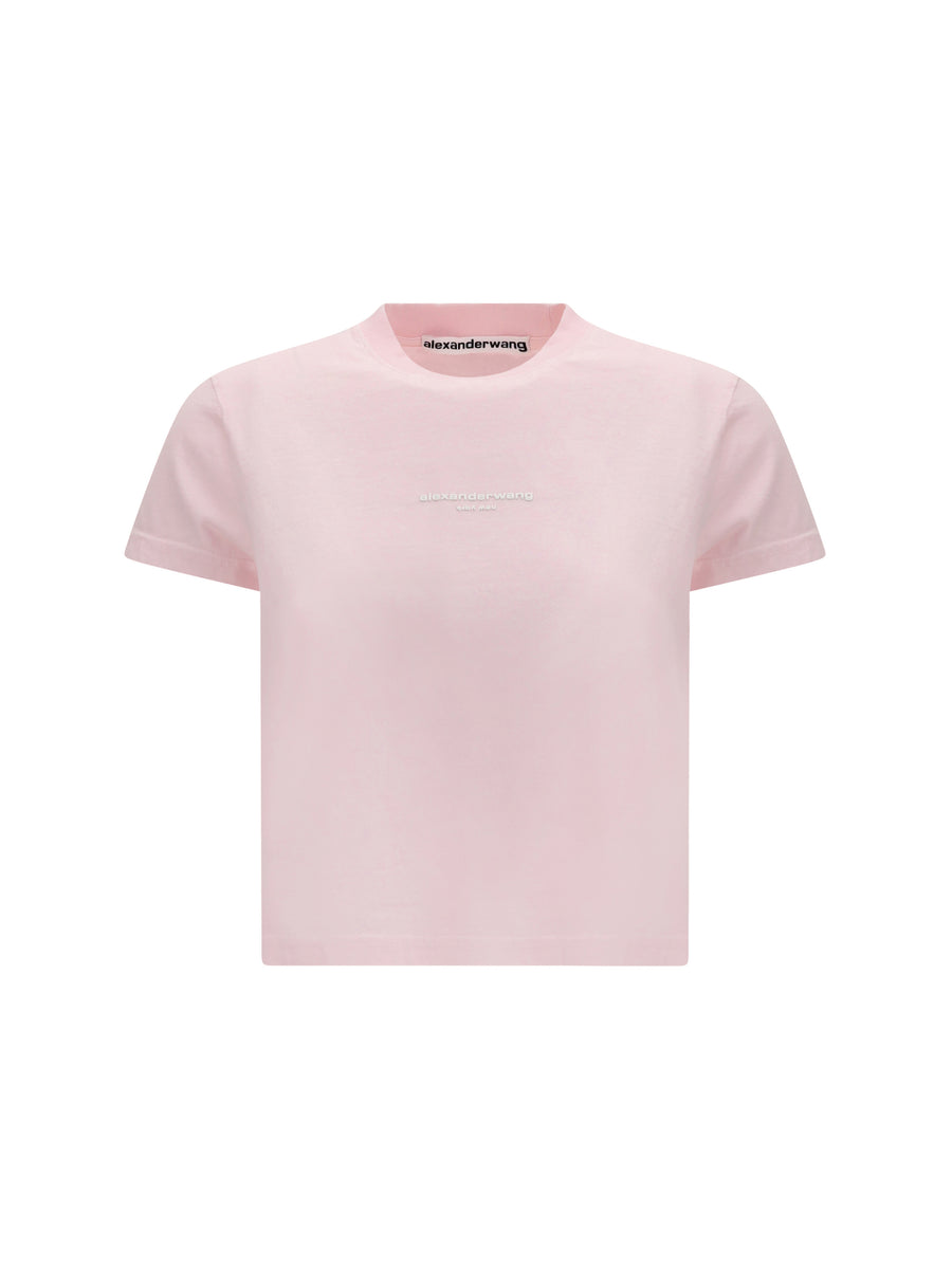 Short-Sleeve T-Shirt With Central Logo Print Washed Light Pink Cotton T-shirts