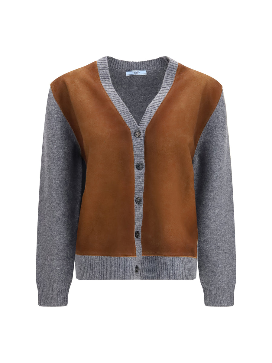 Suede And Wool Cardigan Ardesia Fleece Ovis Aries