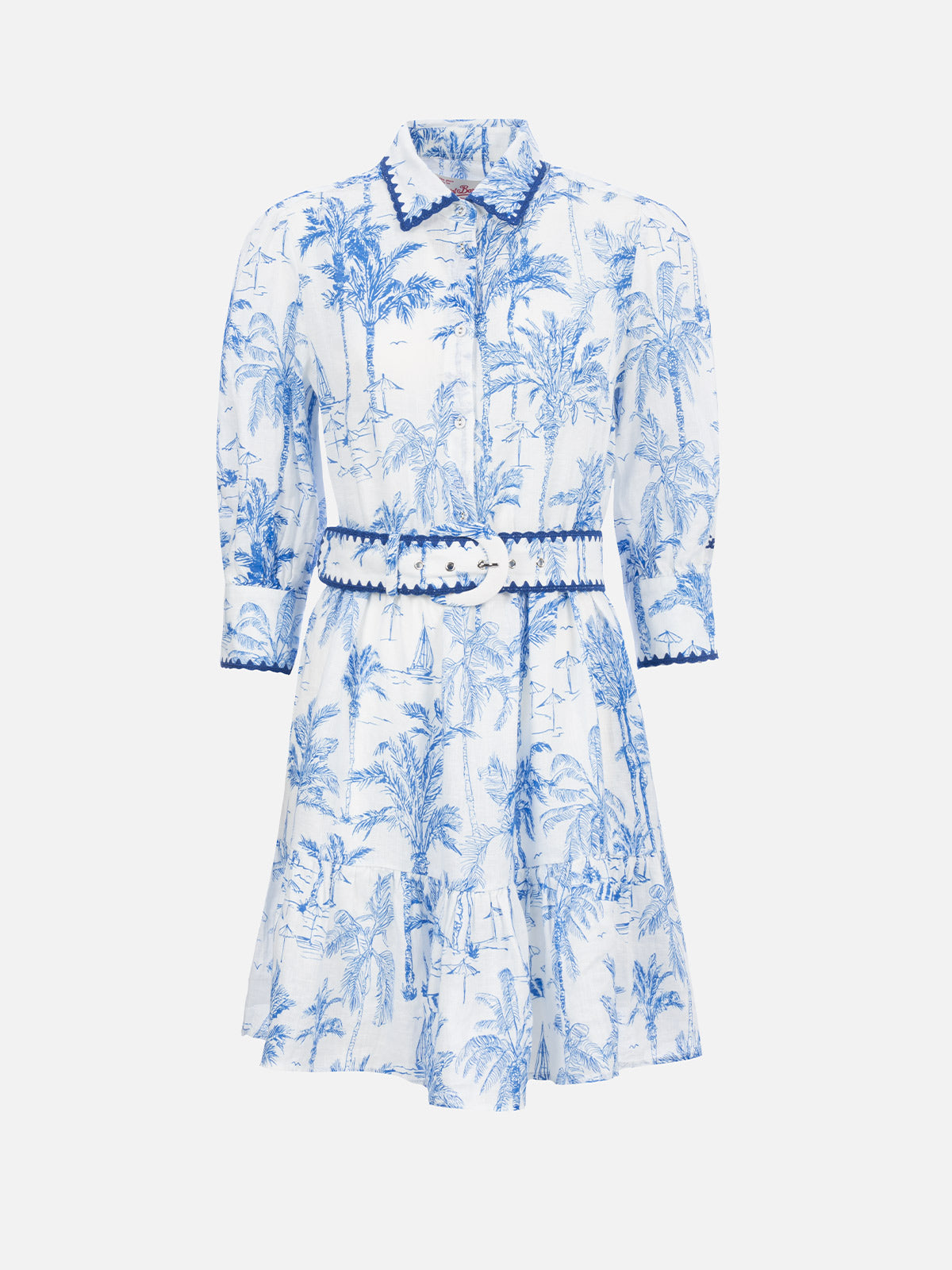 Daisi Toile De Jouy Linen Dress Blue