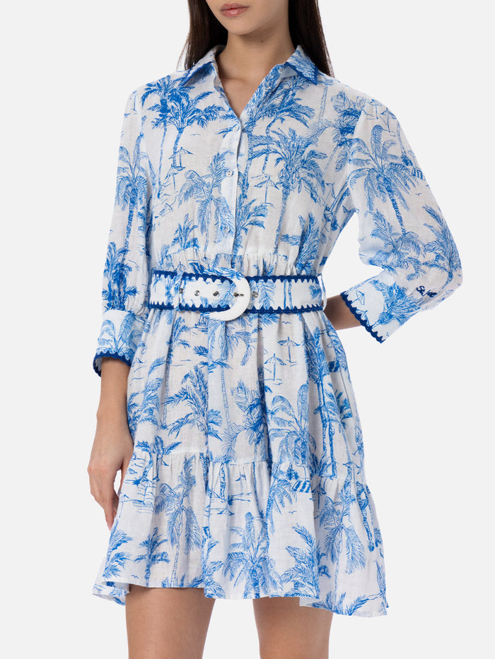 Daisi Toile De Jouy Linen Dress Blue