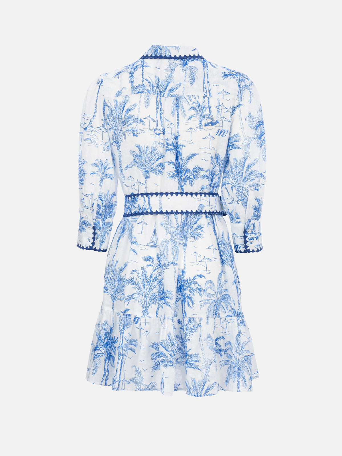 Daisi Toile De Jouy Linen Dress Blue