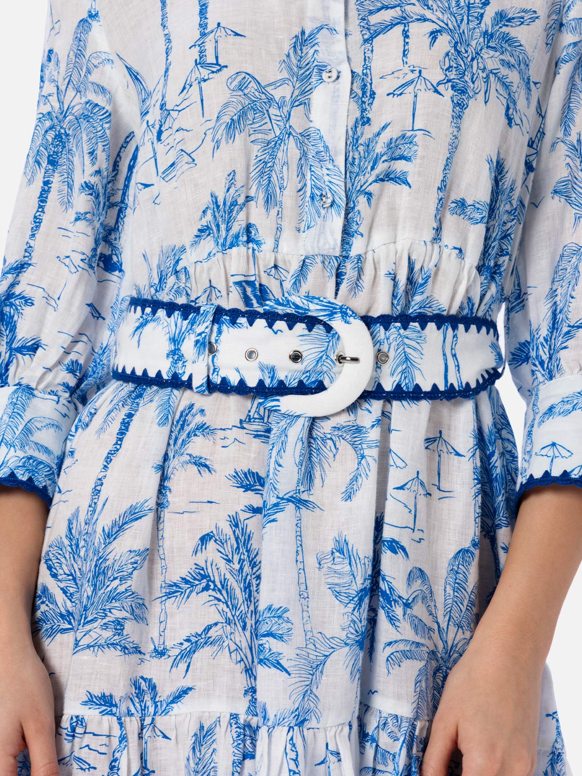 Daisi Toile De Jouy Linen Dress Blue
