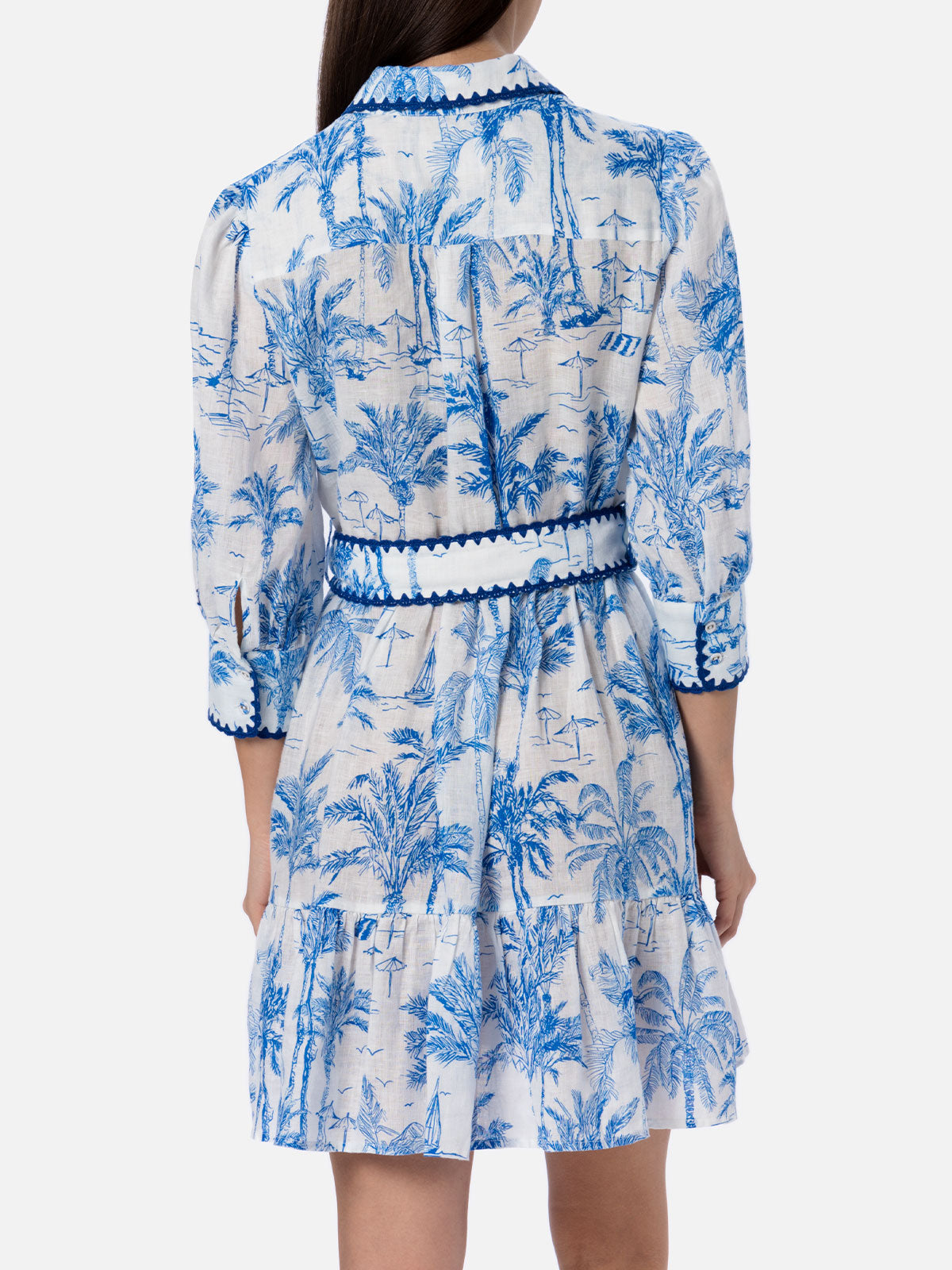 Daisi Toile De Jouy Linen Dress Blue