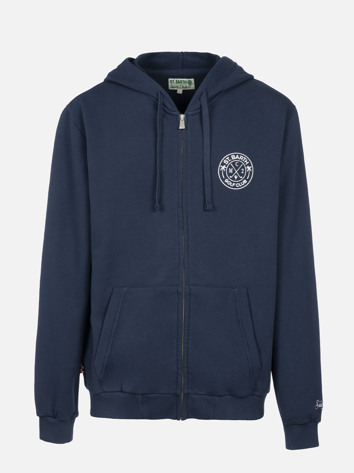 Man Zipped Cotton Fleece Hoodie Danny With Front And Back Print Blue Sweatshirt