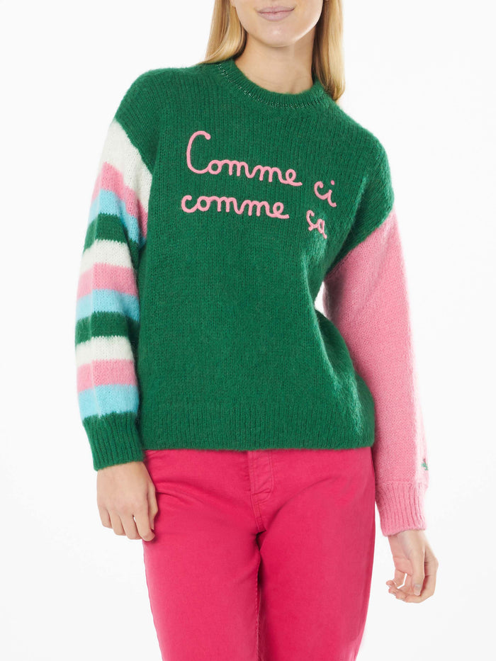 Green Danya Soft Boxy Sweater With Embroidery