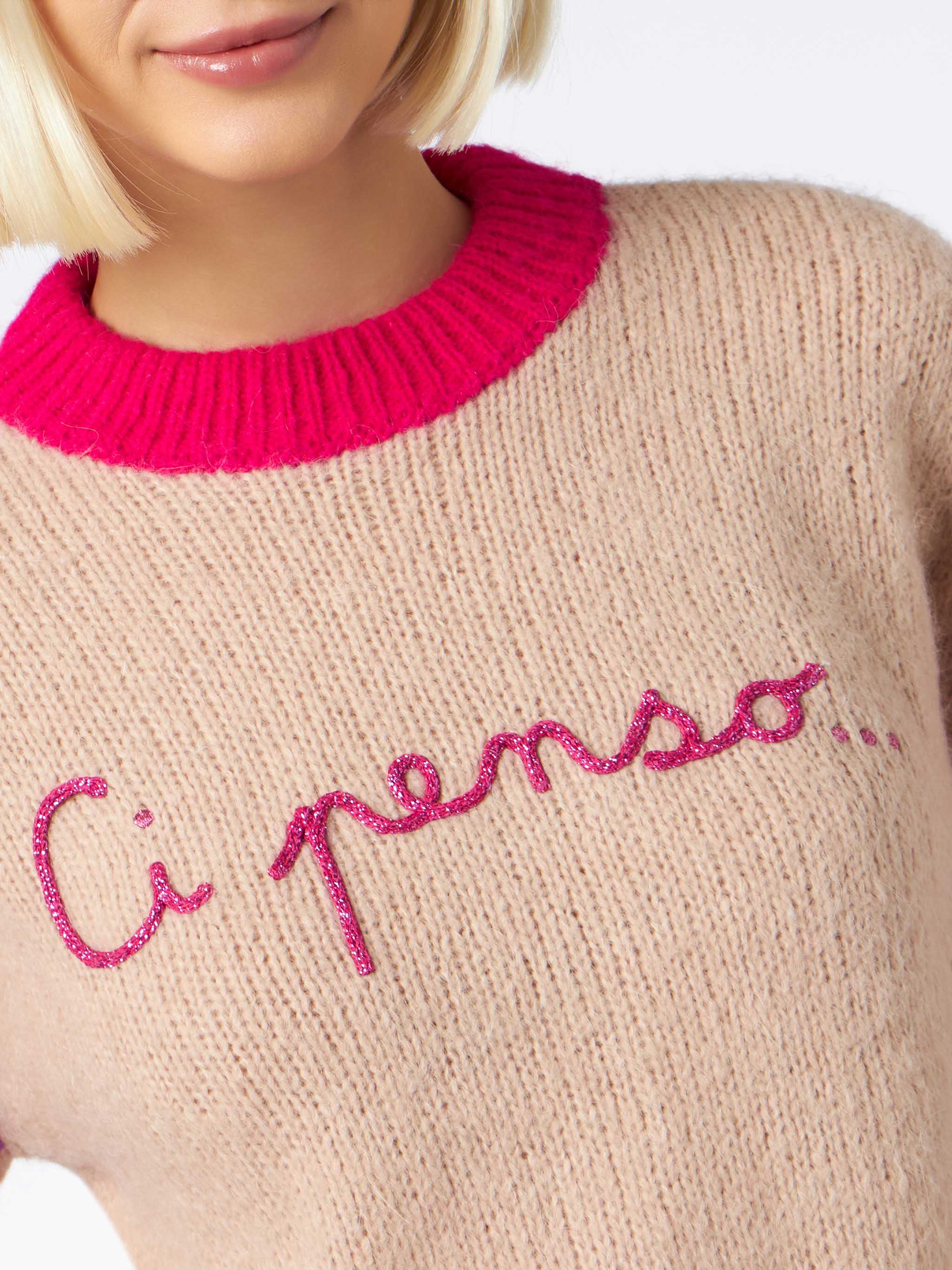 Danya Soft Boxy Sweater With Ci Penso Embroidery Brown