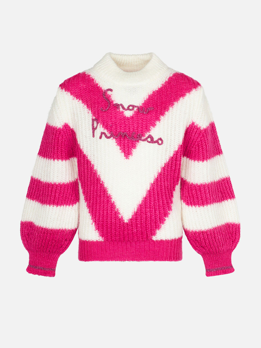 Girl Boxy Shape Soft Sweater With Snow Princess Embroidery Pink