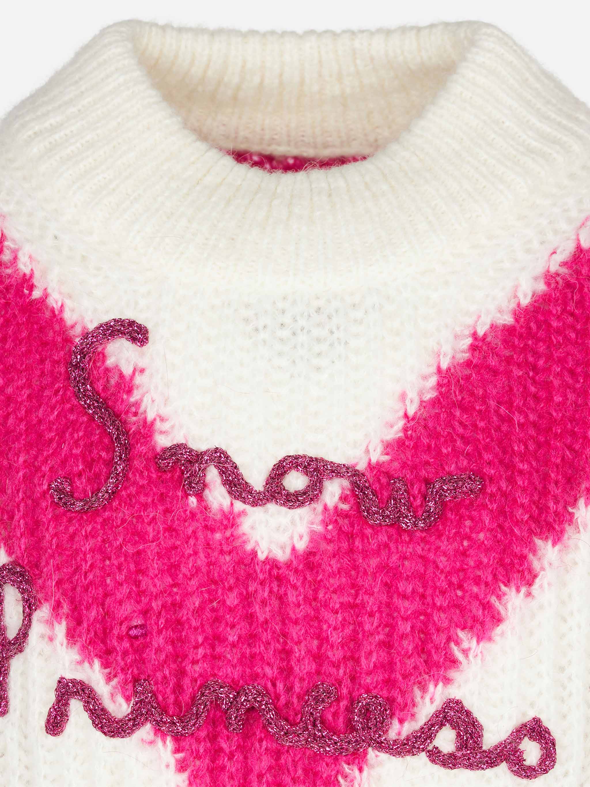 Girl Boxy Shape Soft Sweater With Snow Princess Embroidery Pink