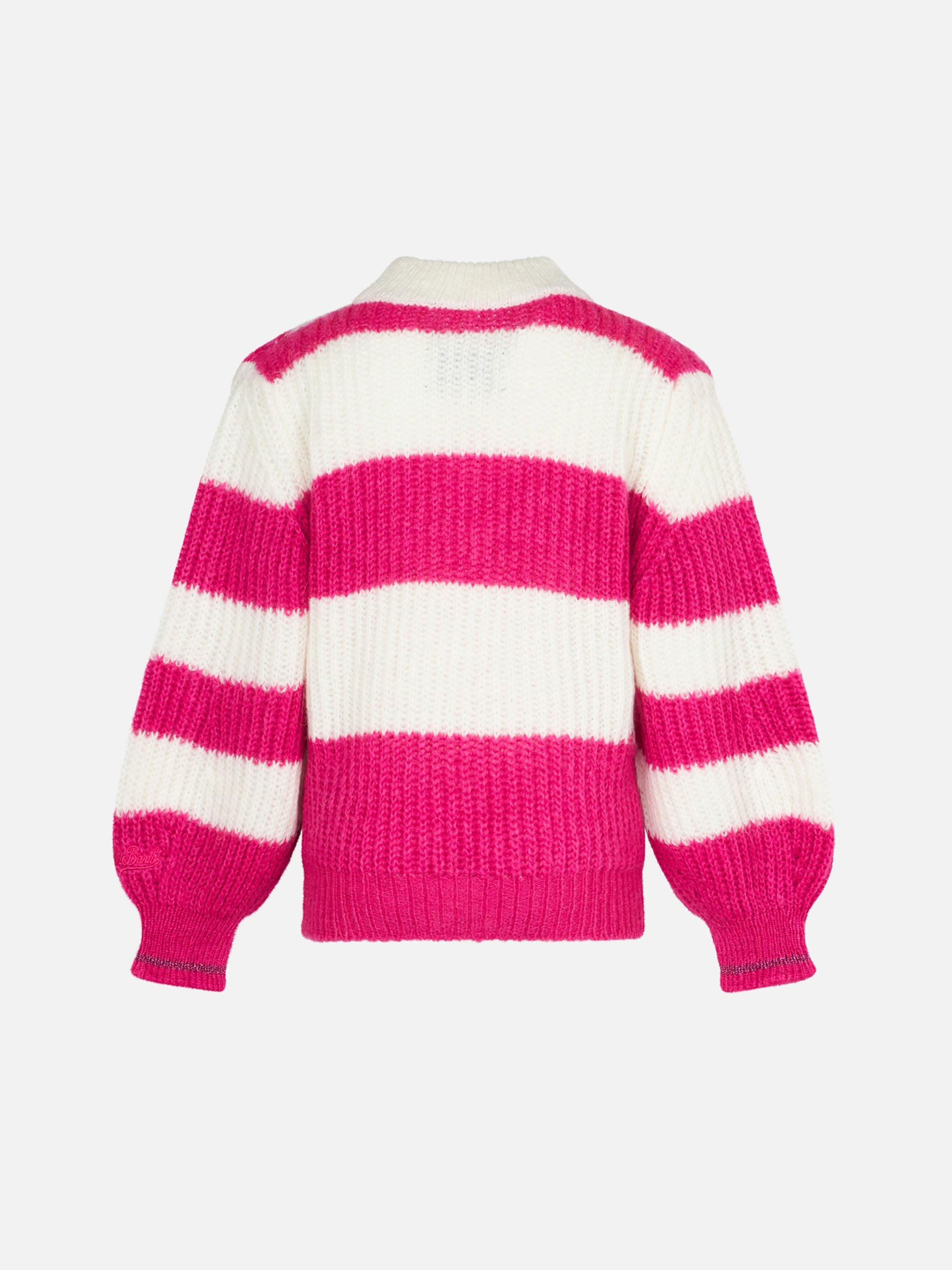 Girl Boxy Shape Soft Sweater With Snow Princess Embroidery Pink
