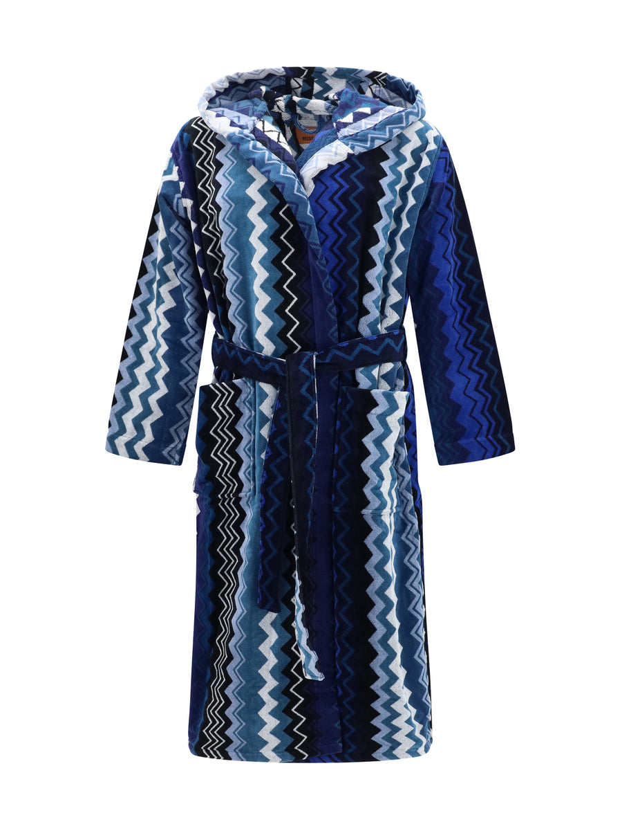 Giacomo Hooded Bathrobe Blue Cotton Extras